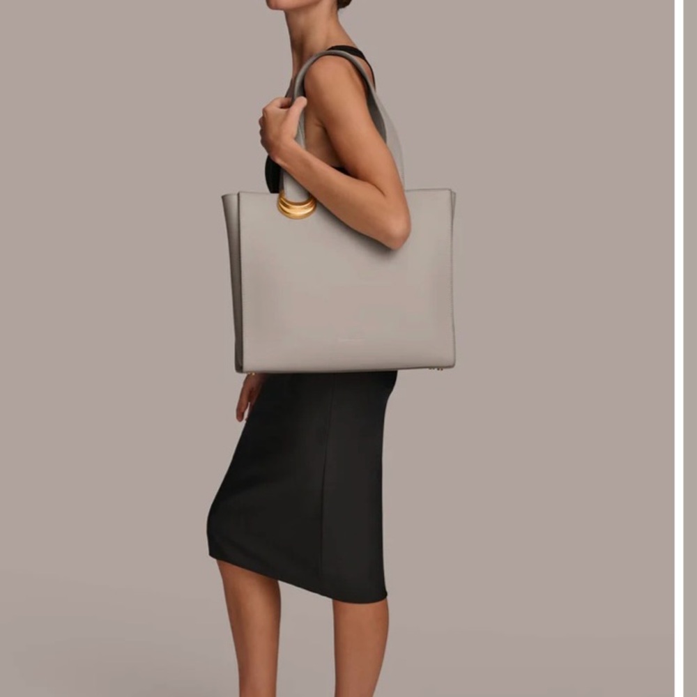 Donna Karan Black Hewlett Tote with Gold Accents - Picture 7 of 7